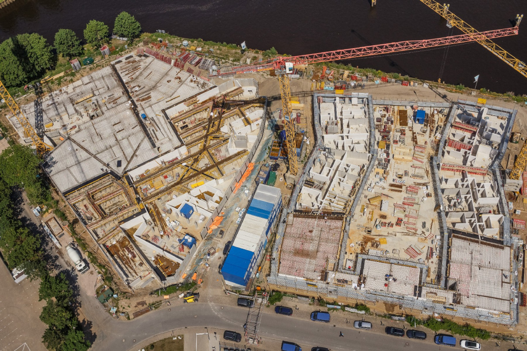 Freytag & v.d. Linde Neubau Wohnanlage Turm & Riegel Baustelle Luftaufnahme Oldenburg